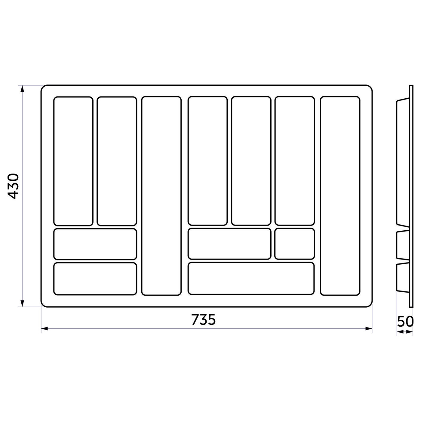 Лоток для столовых приборов 800 Comfort 735*430, металлик  AKS 31565