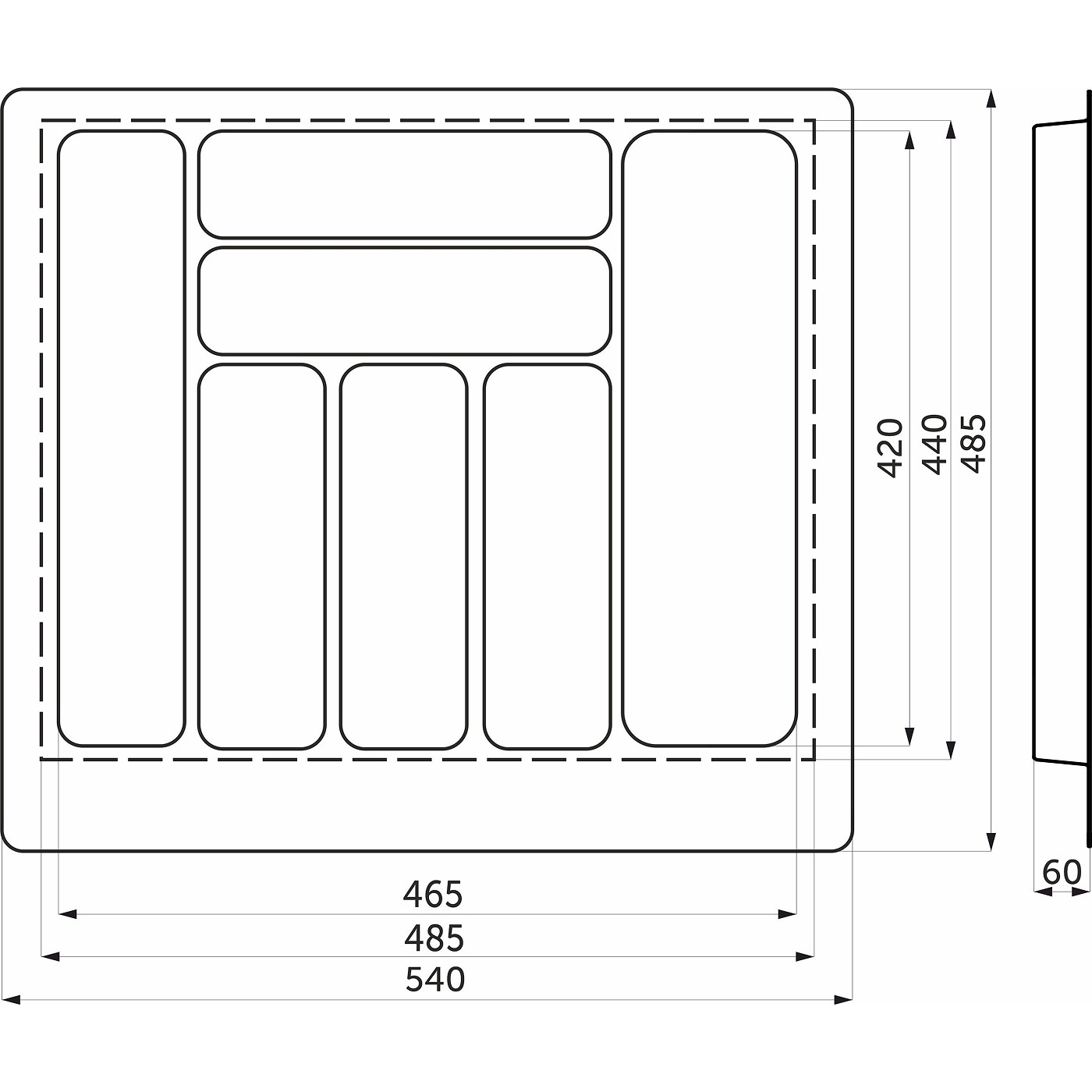 Лоток для столовых приборов 600, белый 535*490 AKS 113710 (стар.код 20080)