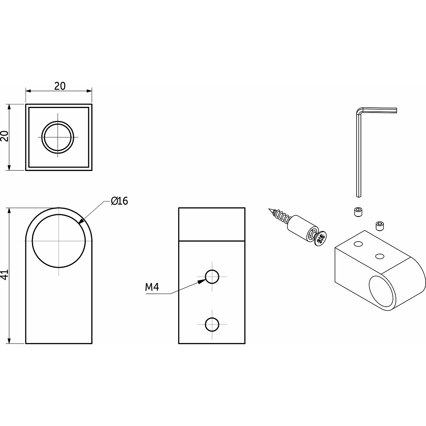 Держатель релинга простой, хром AKS  11374