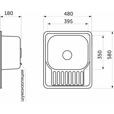 Мойка прямоугольная 580x480, матовый хром AKS  79189