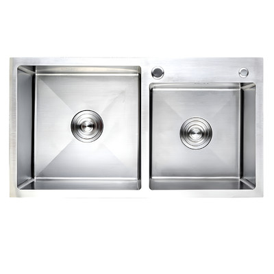 Мойка двойная 3,2 мм 780*430 мм Сатин никель (полный комплект) AKS 93980