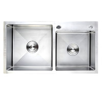 Мойка двойная 3,2 мм 780*430 мм Сатин никель (полный комплект) AKS 93980