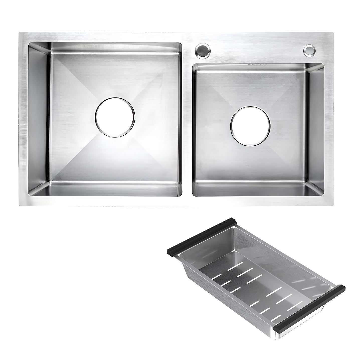 Мойка двойная 3,2 мм 780*430 мм Сатин никель (полный комплект) AKS 93980