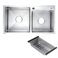 Мойка двойная 3,2 мм 780*430 мм Сатин никель (полный комплект) AKS 93980