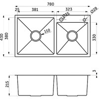 Мойка двойная 3,2 мм 780*430 мм Сатин никель (полный комплект) AKS 93980