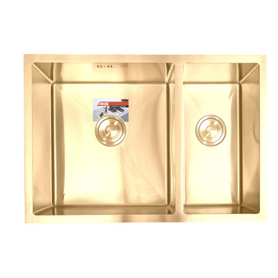 Мойка двойная 750*510 мм 3,2 мм Золото Брашированное (полный комплект) AKS 89676