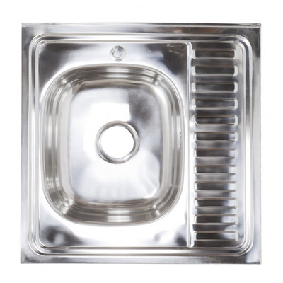 Мойка н/сталь, квадр. одночаш., 600*600мм, полир хром, мойка слева, накладн, AKS (0,6мм) 42598