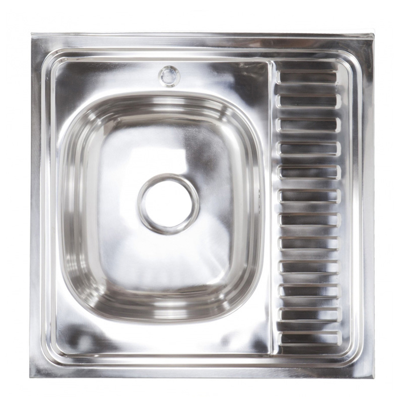 Мойка н/сталь, квадр. одночаш., 600*600мм, полир хром, мойка слева, накладн, AKS (0,6мм) 42598
