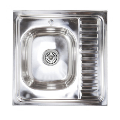 Мойка н/сталь, квадр. одночаш., 600*600мм, полир хром, мойка слева, накладн, AKS (0,6мм) 42598