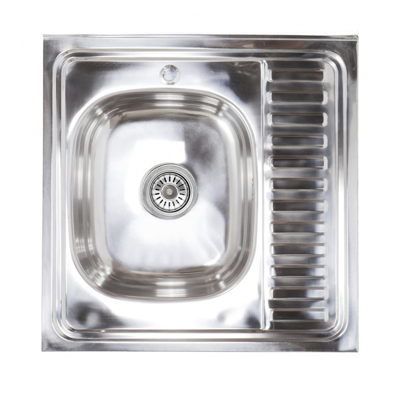 Мойка н/сталь, квадр. одночаш., 600*600мм, полир хром, мойка слева, накладн, AKS (0,6мм) 42598