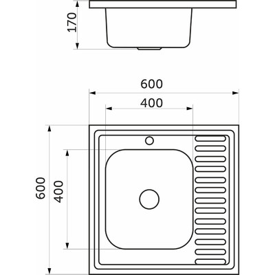 Мойка н/сталь, квадр. одночаш., 600*600мм, полир хром, мойка слева, накладн, AKS (0,6мм) 42598