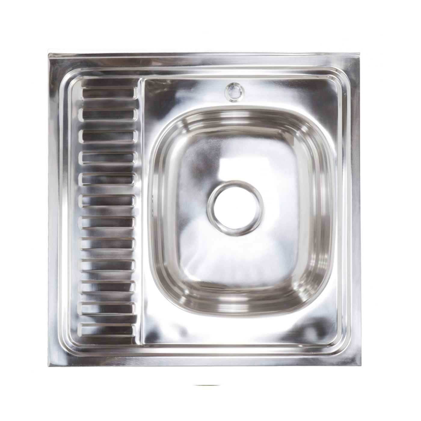 Мойка н/сталь, квадр. одноч, 600*600мм, полир хром, мойка справа, накладная, AKS 42599