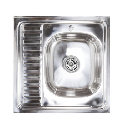 Мойка н/сталь, квадр. одноч, 600*600мм, полир хром, мойка справа, накладная, AKS 42599