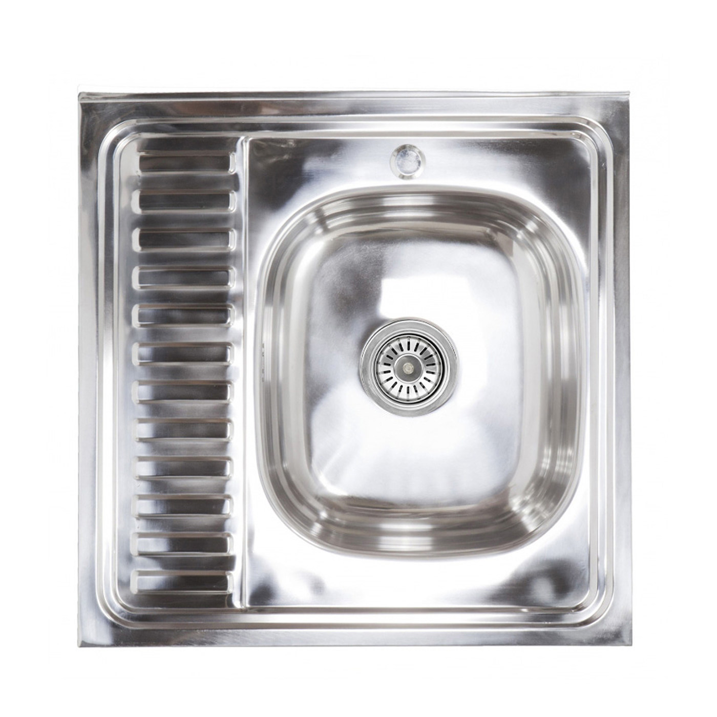 Мойка н/сталь, квадр. одноч, 600*600мм, полир хром, мойка справа, накладная, AKS 42599