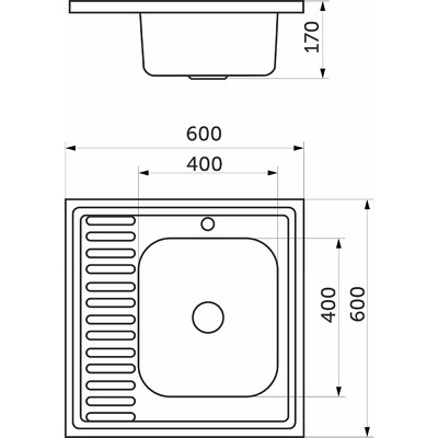 Мойка н/сталь, квадр. одноч, 600*600мм, полир хром, мойка справа, накладная, AKS 42599