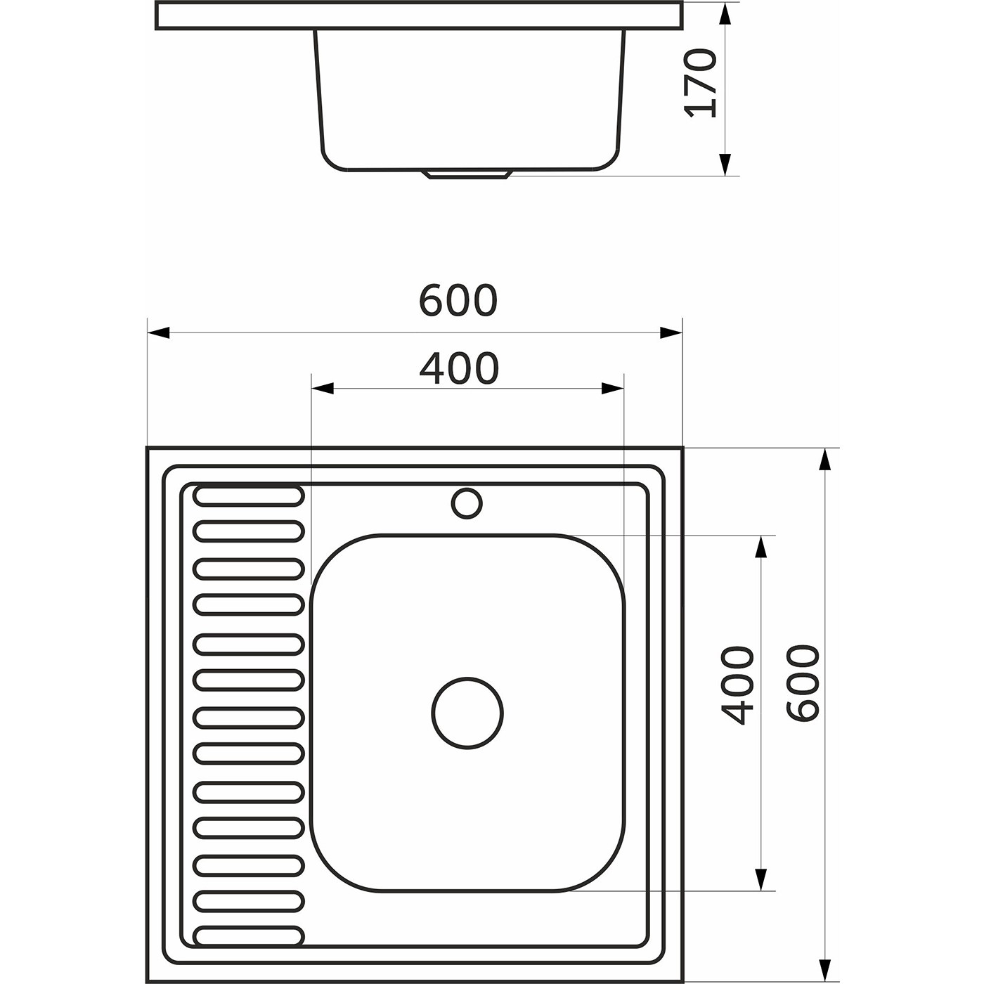 Мойка н/сталь, квадр. одноч, 600*600мм, полир хром, мойка справа, накладная, AKS 42599