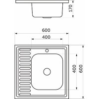 Мойка н/сталь, квадр. одноч, 600*600мм, полир хром, мойка справа, накладная, AKS 42599