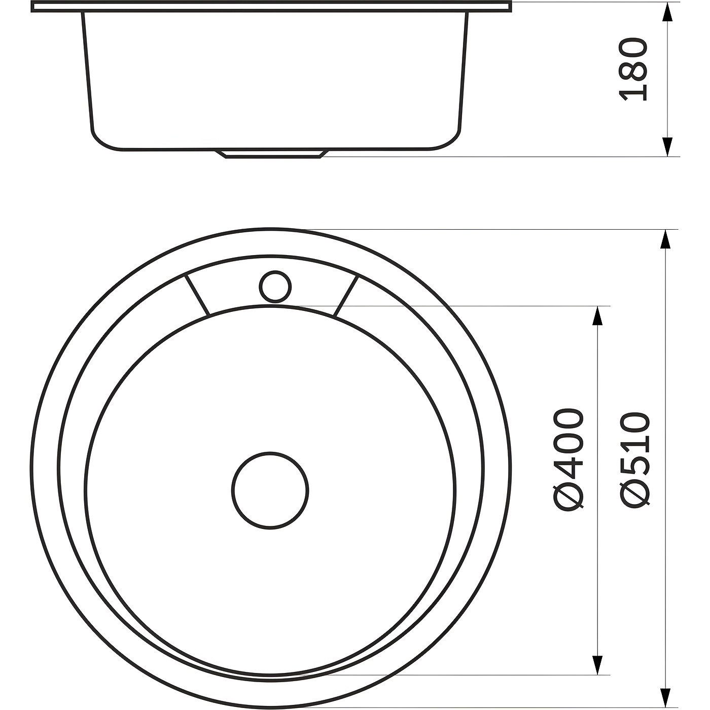 Мойка н/сталь круглая одночашевая d510 мм 0,8 мм декорированный хром AKS 10990