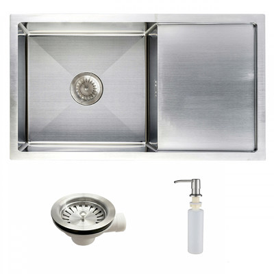 Мойка н/сталь, прямоуг. одноч., 780*440мм, мат сатин, мойка слева, с крылом (3,2мм) AKS 106644