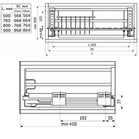 Корзина Сушка 600мм FLAT LINE,напр. скрытого монтажа с доводчиком, хром, нерж.сталь AKS 90619