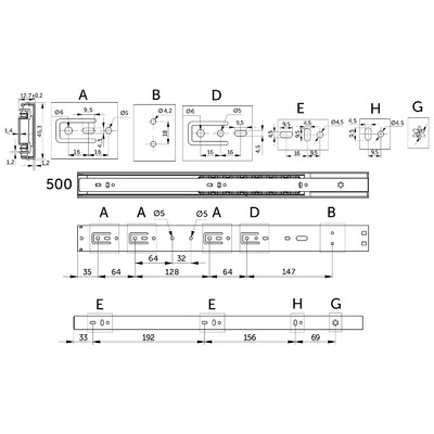 Направляющая шариковая  h45 L-500 с доводчиком плавн.зак. черный PRIME by AKS 119777