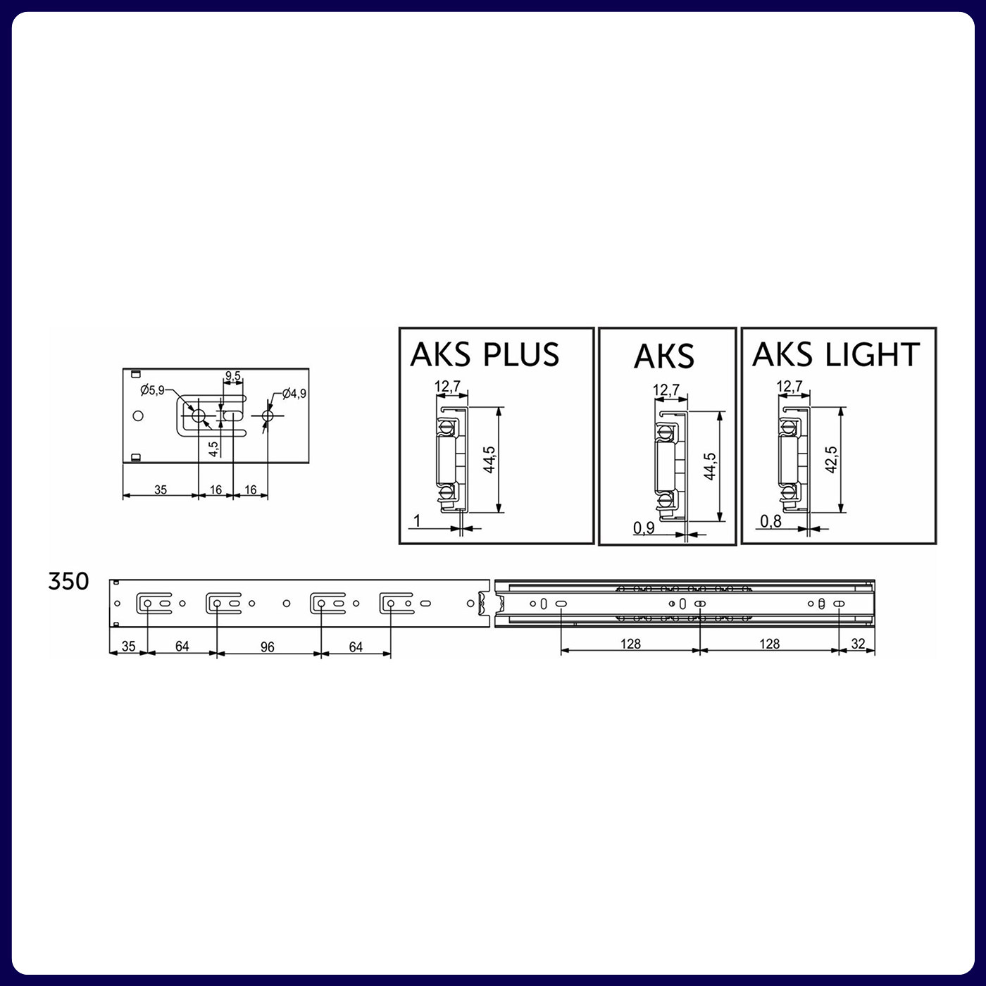 Направляющая шариковая h45 L-350 (аналог 22997) AKS А 22014