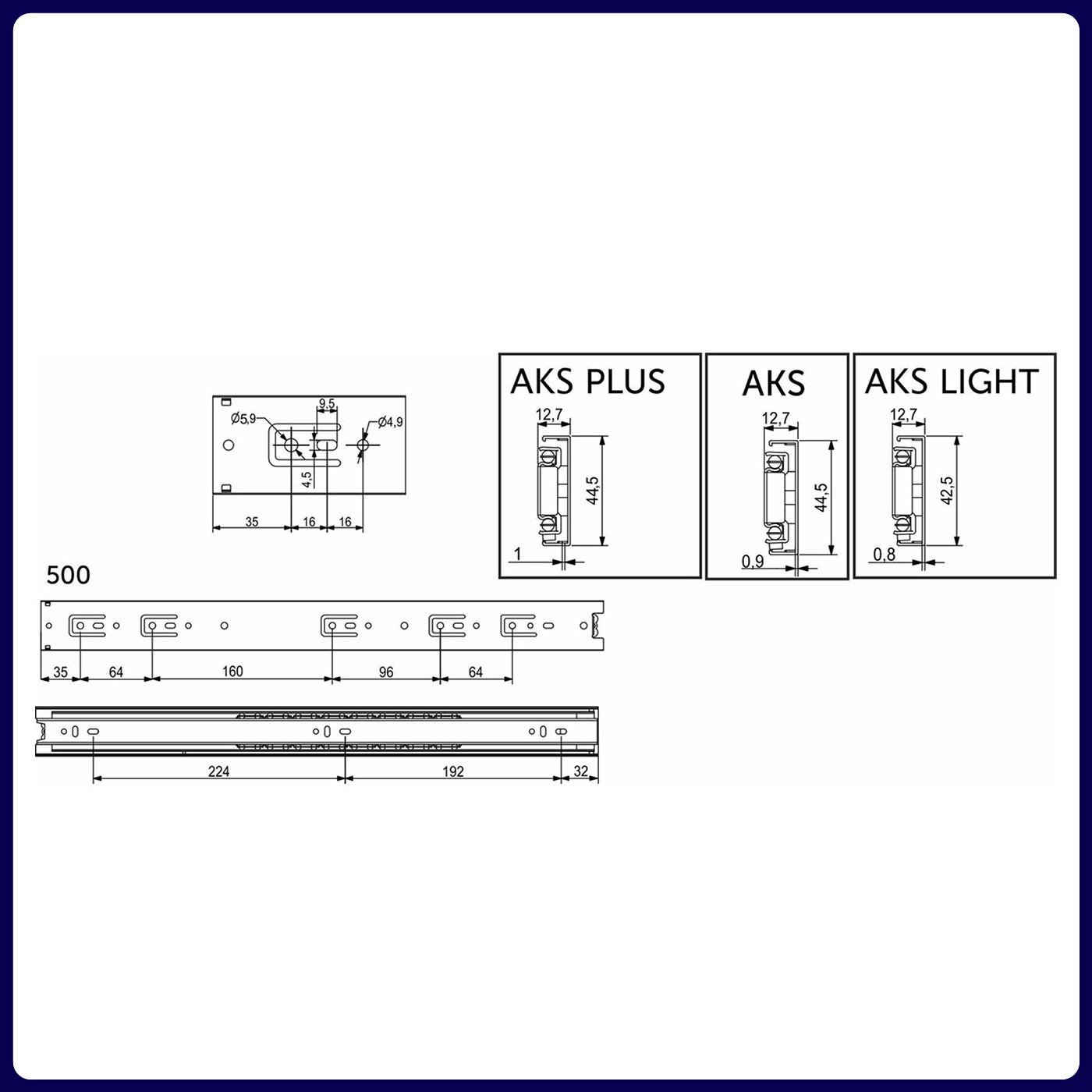Направляющая шариковая h45 L-500 (аналог 23001) AKS А 22012 (стар.арт. 100515)