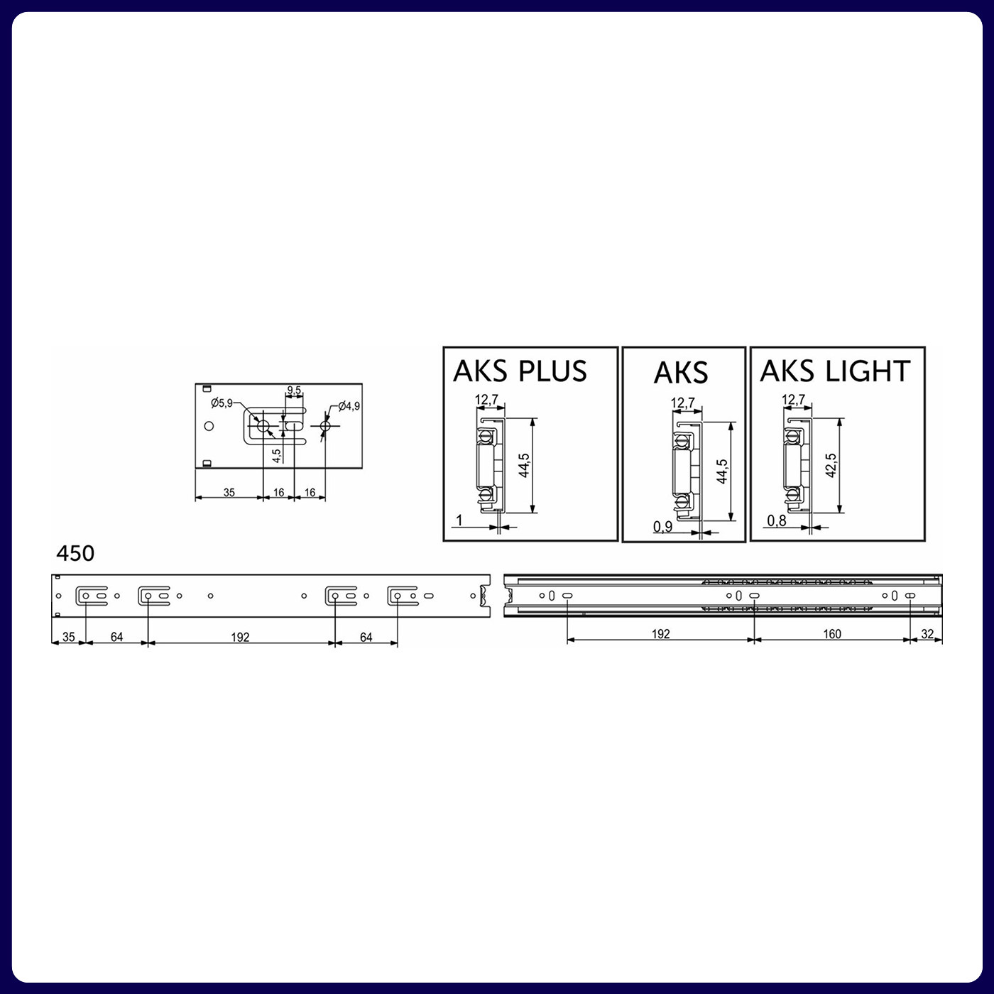 Направляющая шариковая h45 L-450 (аналог 23000) AKS А 22011