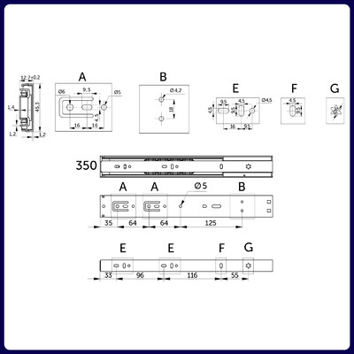 Направляющая шариковая h45 L-350 с доводчиком AKS PLUS 89852 (нов.код 114794)