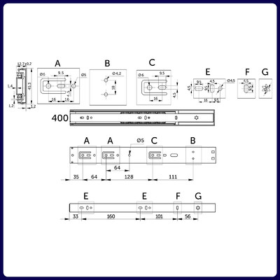 Направляющая шариковая h45 L-400 с доводчиком AKS PRIME 114795 (старый код 89853)