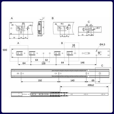 Направляющая шариковая h45 L-500 с доводчиком SOFT CLOSE PRIME by AKS 114797 (старый код 89855)