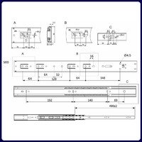 Направляющая шариковая h45 L-500 с доводчиком SOFT CLOSE PRIME by AKS 114797 (старый код 89855)