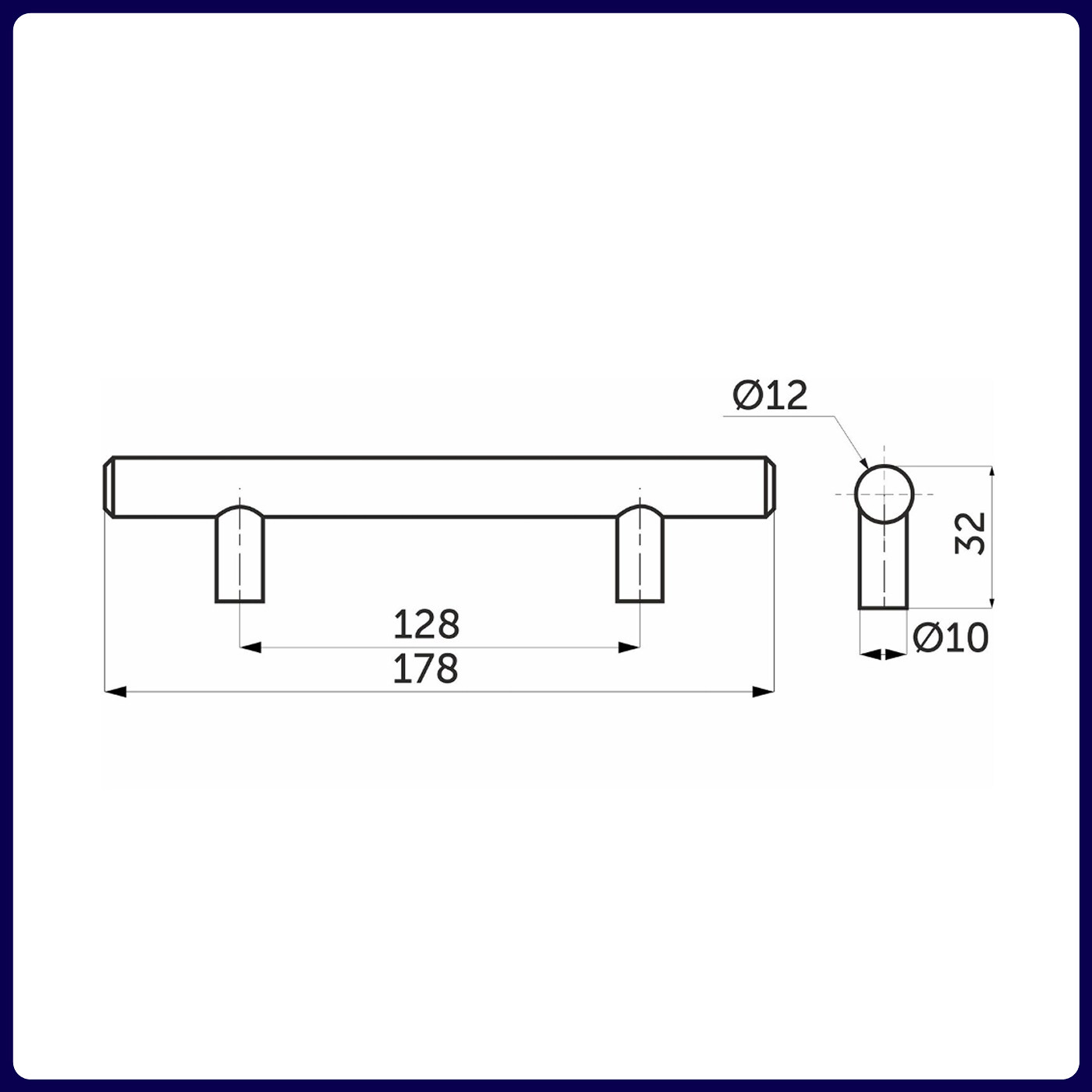 Ручка-рейлинг d12мм 128/178, хром матовый AKS 79080
