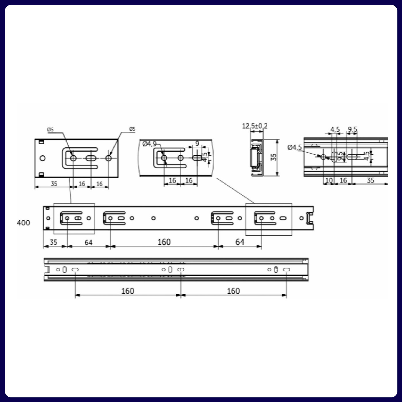 Направляющая шариковая h35 L-400 GRIDLI A 106050 (аналог 44740)