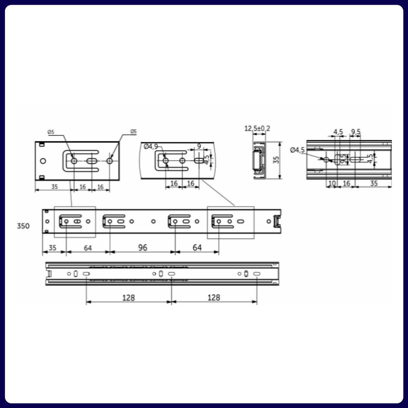 Направляющая шариковая h35 L-350 GRIDLI A 106044 (аналог 46014)