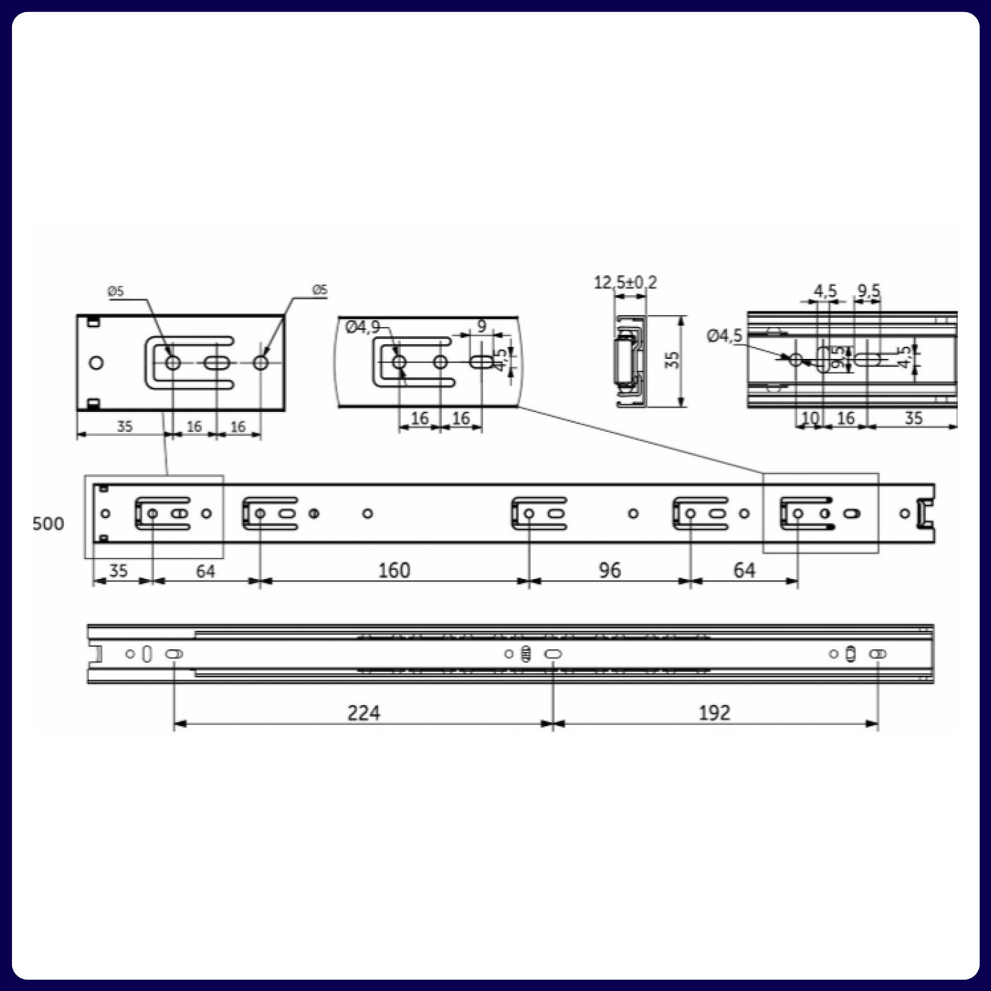 Направляющая шариковая h35 L-500 GRIDLI А 106054 (старый код  46047)