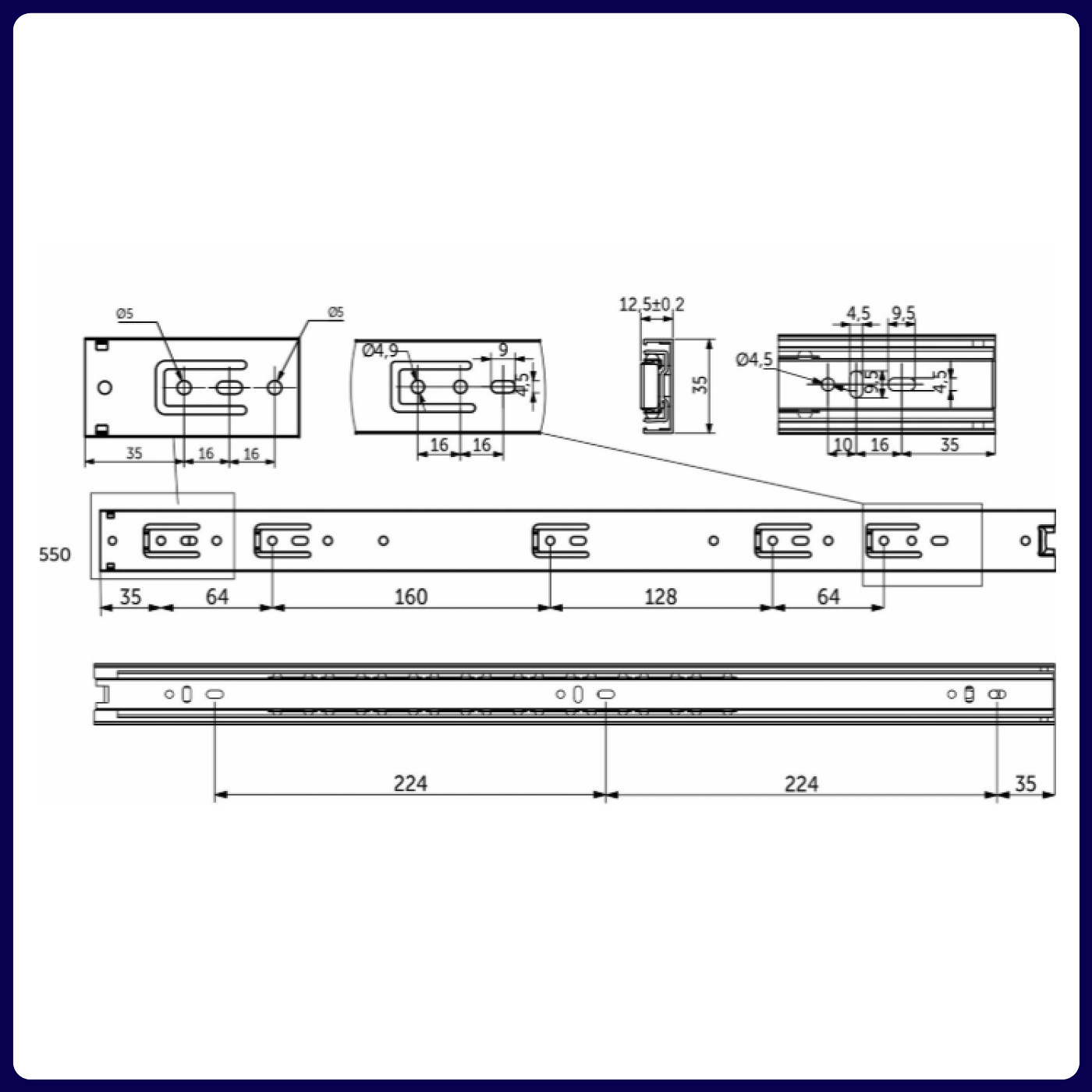 Направляющая шариковая h35 L-550 GRIDLI А 111317  (старый код 66361)