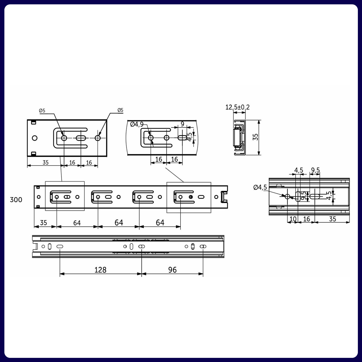 Направляющая шариковая h35 L-300 GRIDLI А 106041 (старый код 19184/44739)