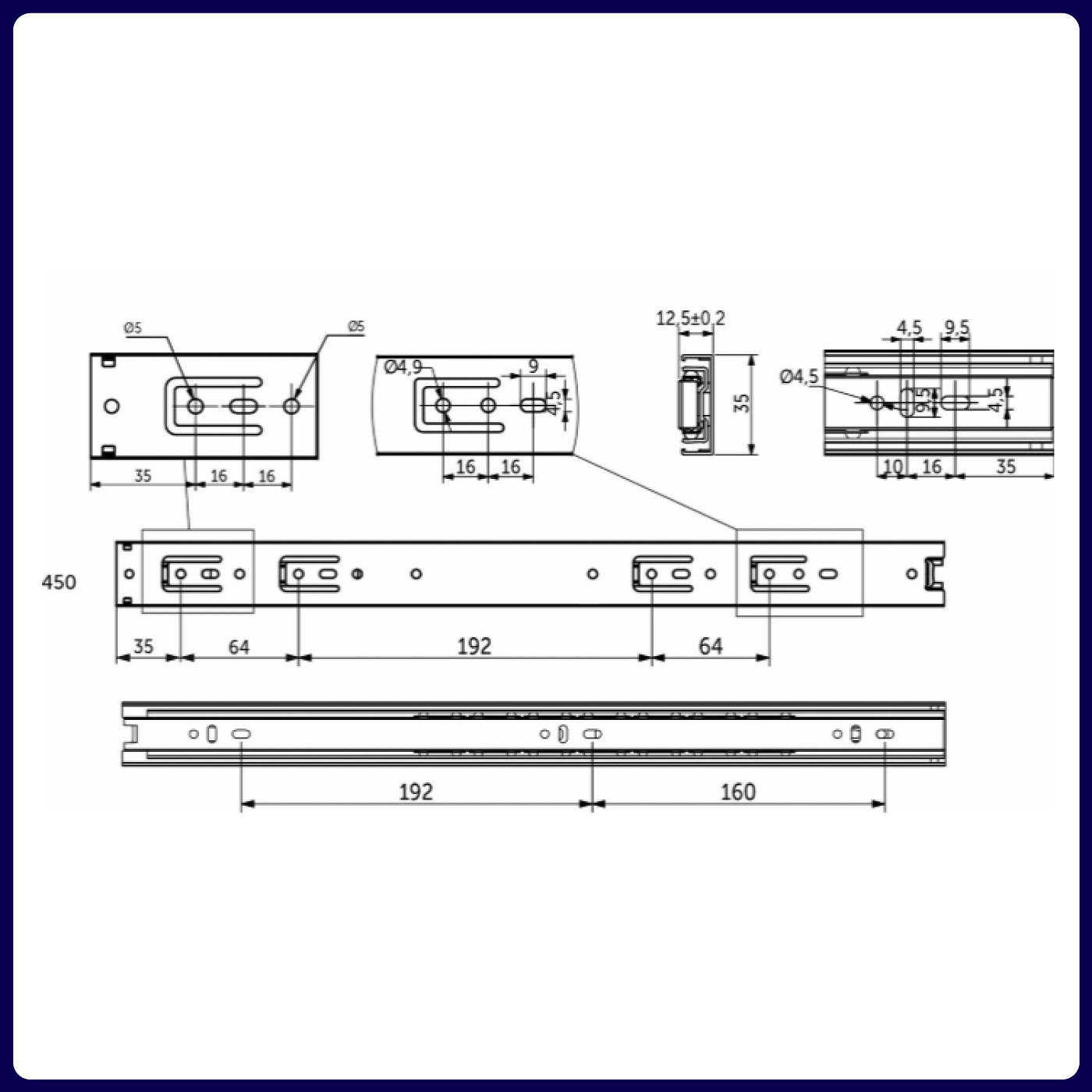 Направляющая шариковая h35 L-450 GRIDLI A 106052