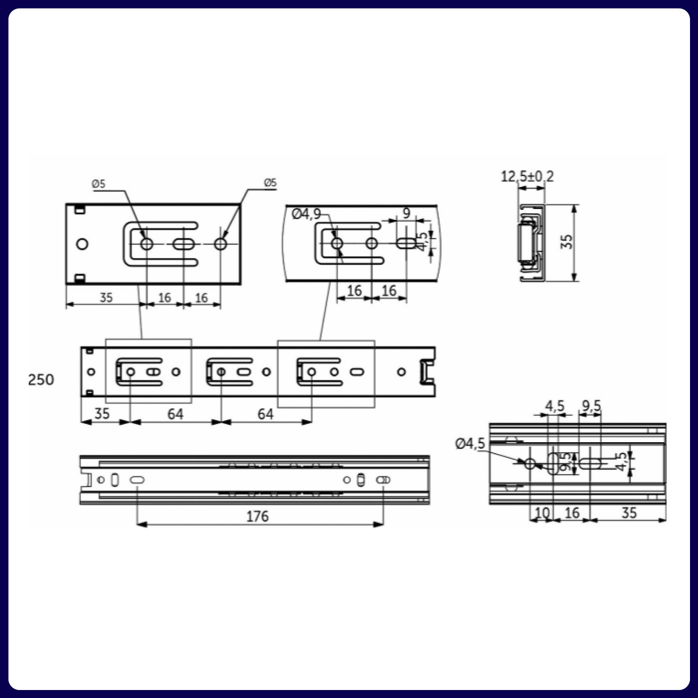 Направляющая шариковая h35 L-250 GRIDLI A 106036 (старый код 22288)