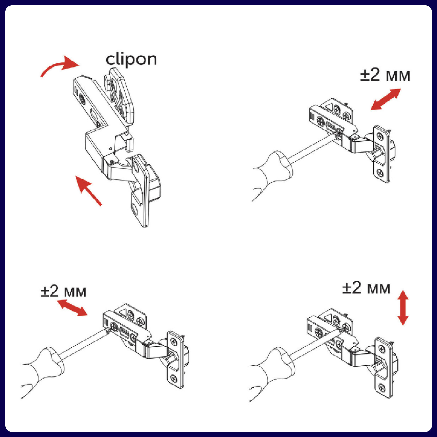 Петля вкладная 07 H3 с 3D-регулировкой, с доводчиком, с накладками, clipon AKS PLUS 91835