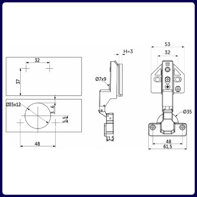 Петля вкладная 07 H3 с 3D-регулировкой, с доводчиком, с накладками, clipon AKS PLUS 91835