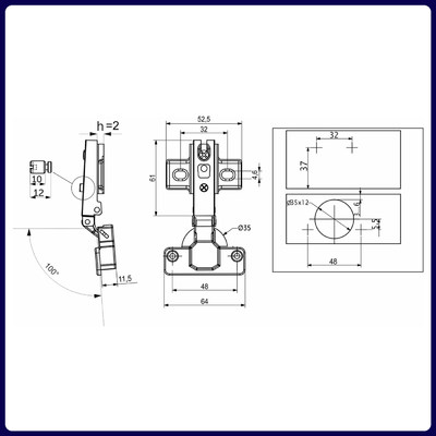 Петля накладная 09, 48mm  h2  55гр AKS  77794 (250)
