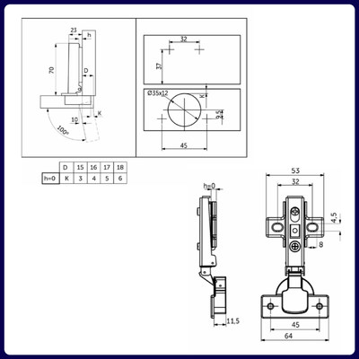 Петля накладная 09, с доводч., заглушки, шурупы в комп., clipon AKS 115738 (старый код 11152)