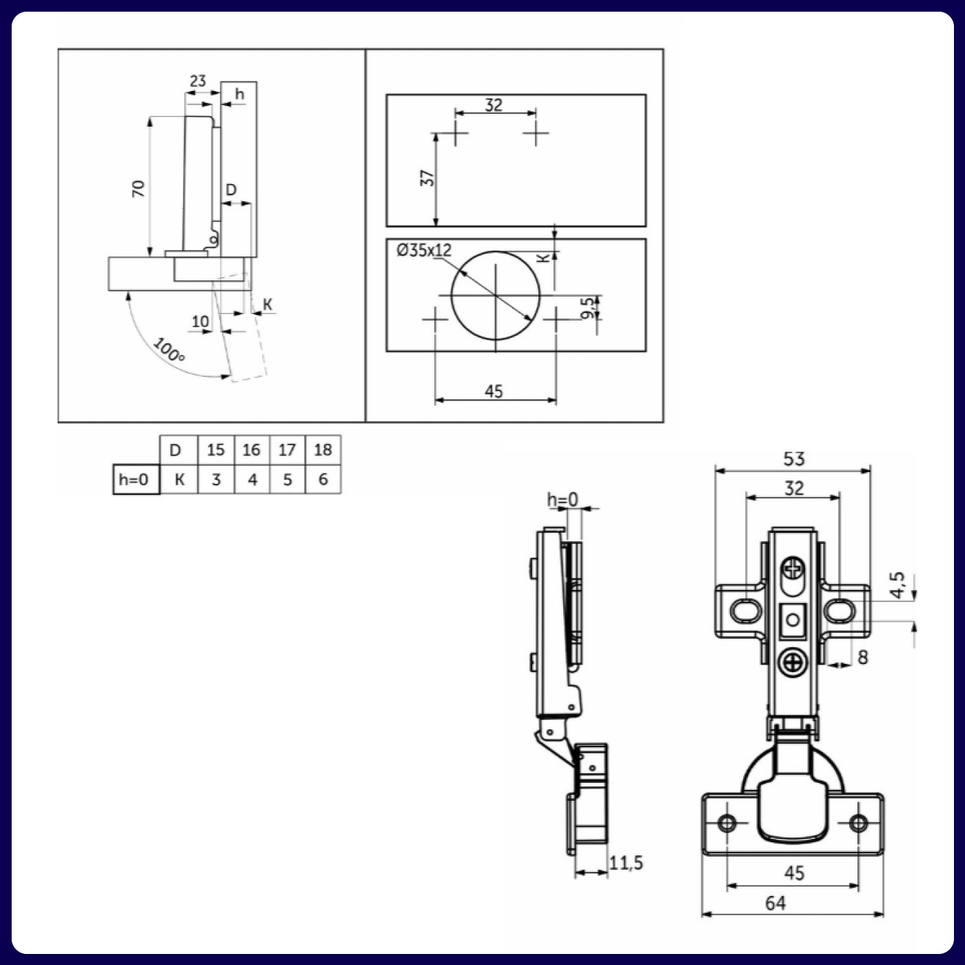 Петля накладная 09, с доводч., заглушки, шурупы в комп., clipon AKS 115738 (старый код 11152)