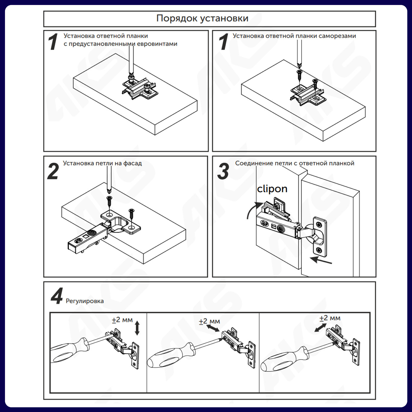 Петля полунакладная 08 без доводчика 45мм планка h0 clip-on без пружины б/еврошурупа AKS   81117