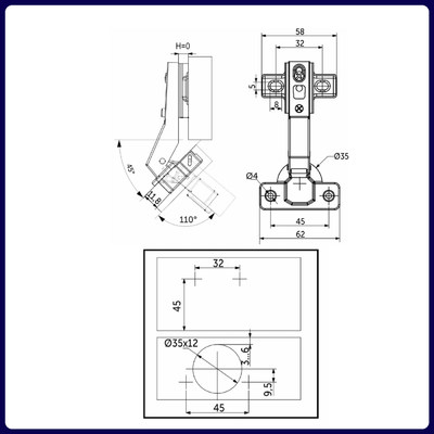 Петля угловая 45°с доводчиком +clipon, AKS  26841