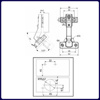 Петля угловая 45°с доводчиком +clipon, AKS  26841