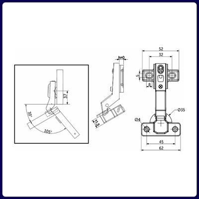 Петля угловая 30° с доводчиком h0 45мм clip-on AKS 65654 (старый код 81066)