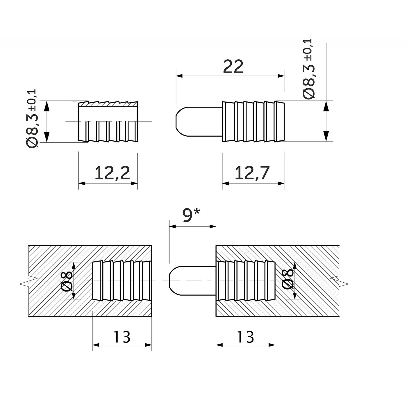 Шкант для соединения столешниц металл (упак.  20 компл.) AKS 109207